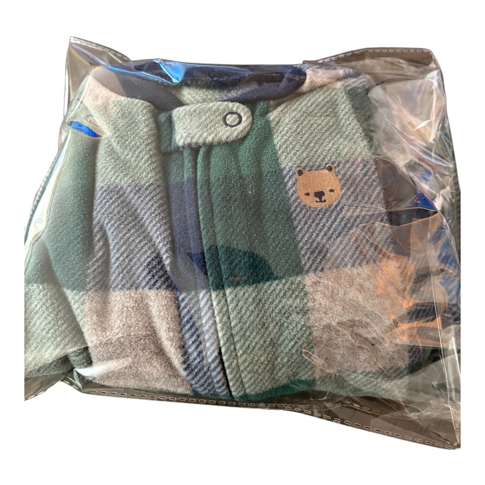 Carters Baby Boy 9M Fleece Footed Pajamas 2 Pack Plaid Arctic Animal Sleepers - Picture 5 of 5